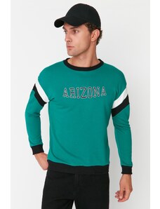 Trendyol Emerald Men's Relaxed Fit Crewneck Sweatshirt with Paneled Sleeves