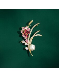 Éternelle Květinová brož se Swarovski Elements krystaly a bílou perlou
