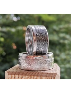 CoinRingsCZ STŘÍBRNÝ PRSTEN "AZTÉCKÝ KALENDÁŘ" ROBUSTNÍ - zakázková výroba, unikátní elegantní prsten na míru, stříbrný prsten z investiční mince, prsten pro muže, thumb ring, úprava velikosti prstenu.