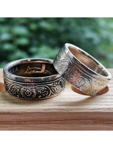 CoinRingsCZ STŘÍBRNÝ PRSTEN "CÍSAŘOVNA" - zakázková výroba, unikátní elegantní prsten na míru, stříbrný prsten z indické Rupie, snubní i zásnubní prsten pro ženy a muže, úprava velikosti prstenu.