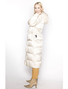 Ann Gissy Dlouhá béžová dámská bunda s opaskem (AG8-8002)