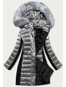 YES!PINK Šedá dámská zimní bunda z různých spojených materiálů (DK067-45)