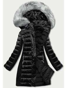 YES!PINK Černá dámská zimní bunda z různých spojených materiálů (DK067-1)