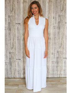 Meera Design Dlouhé šaty s japonským vrškem a volánovou sukní / Bílá