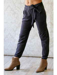 Meera Design Džínové kalhoty s mašlí Kassandra / Antracit denim