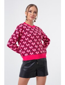 Lafaba Women's Fuchsia Crew Neck Patterned Knitwear Sweater
