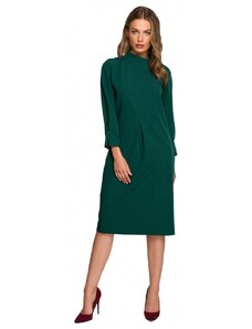 STYLOVE S318 Volné šaty s vysokým límcem - zelené
