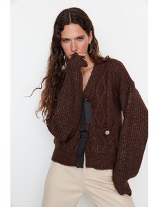 Trendyol světle hnědý měkký texturovaný pletený svetr z pleteného vlasu