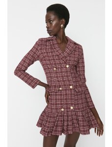 Trendyol vícebarevná sukně s volánkovým tlačítkem s detailním tvídem tkané šaty
