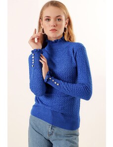 Bigdart 15786 Buttoned Turtleneck Sweater - Sax