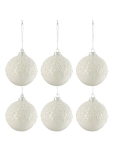 Set šesti bílých skleněných vánočních ozdob J-Line Snow Ball 9 cm