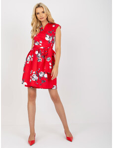 Fashionhunters Červené rozevláté koktejlové šaty s květinami
