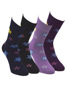 Barevné teplé květované ponožky RS tmavě modrá 35-38