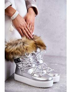 Botoshop Dámské šněrovací boty do sněhu stříbrné Santero