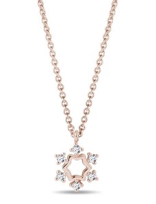 Diamantový náhrdelník vločka v růžovém 14k zlatě KLENOTA K0838014