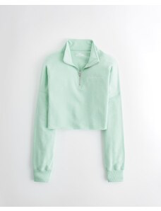 Hollister zelená crop mikina Half-Zip Crop Sweatshirt