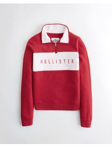 Hollister červená mikina Embroidered Logo Graphic Half-Zip Sweatshirt