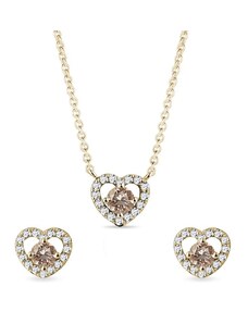 Diamantový set srdce ze žlutého zlata s champagne diamantem KLENOTA S0856323