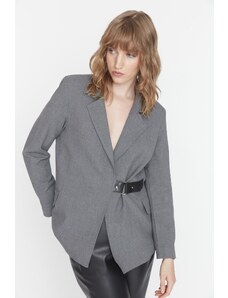 Trendyol Gray Woven Lined Blazer with Buckle Detail