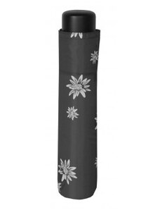 Derby Mini Edelweiß - dámský skládací deštník, černá, květinový
