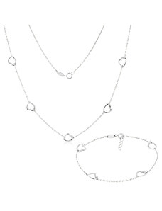GEMMAX Jewelry Souprava dámských šperků z bílého zlata se srdíčky- náhrdelník a náramek GLKWN-23441-22771