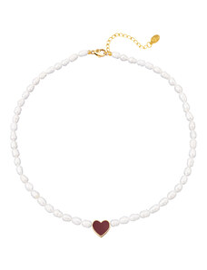 ORNAMENTI Pozlacený náhrdelník Pearls Red Heart gold