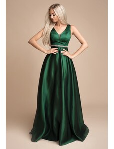 Eva & Lola Taftové zelené šaty s bohatou sukní