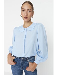 Trendyol Blue Balloon Sleeve Woven Cotton Shirt