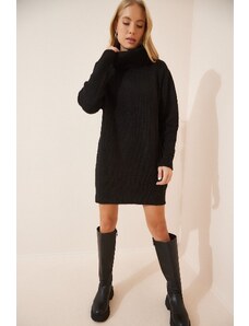 Happiness İstanbul Women's Black Turtleneck Mini Knitwear Dress