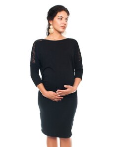 Be MaaMaa Elegantní těhotenské šaty s krajkou - černé