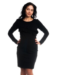 Be MaaMaa Těhotenské/kojící šaty s volánkem, dlouhý rukáv - černé