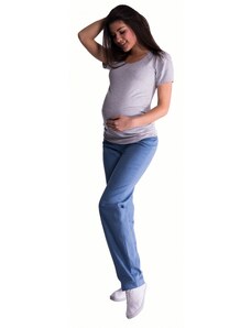 Be MaaMaa Bavlněné, těhotenské kalhoty s regulovatelným pásem - sv. modré