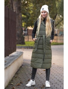 Devergo dámská prodloužená maxi vesta s kapucí khaki