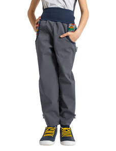 Unuo, Dětské softshellové kalhoty s fleecem Basic, Tm. Šedá, ZOO na výletě
