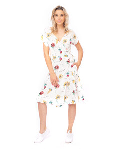 Loram Zavinovací šaty bílé s květy PIMPINELLA z viskózy s kapsami