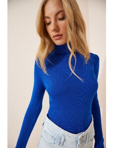 Happiness İstanbul Women's Blue Turtleneck Ribbed Lycra Knitwear Sweater