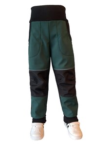 Made by Lucie Softshellové kalhoty s fleecem - jednobarevky - zelená