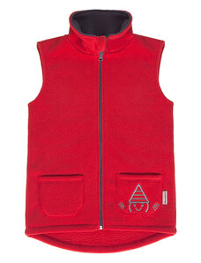Veselá Nohavice Dětská fleecová vesta s trpaslíkem cihlově červená