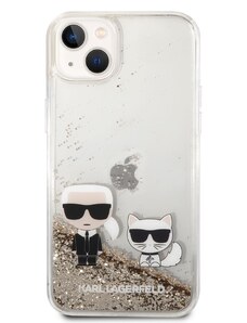 Ochranný kryt pro iPhone 14 PLUS - Karl Lagerfeld, Liquid Glitter Karl and Choupette Gold