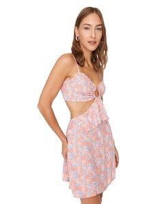 Trendyol Crispy Floral Print Cut Out Detailed Beach Dress