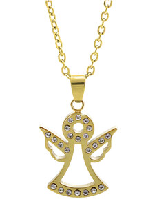SkloBižuterie-J Ocelový náhrdelník Andílek III s kameny swarovski gold