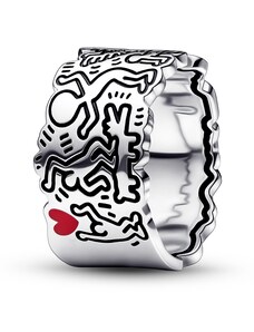 Keith Haring x Pandora široký prsten Srdce, umění, linky a lidé