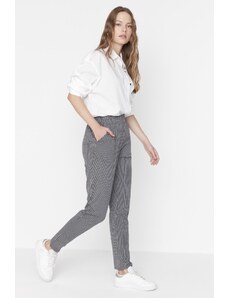 Trendyol šedé pruhované mrkvové kalhoty s vysokým pasem