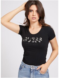 Černé dámské tričko s flitry Guess - Dámské