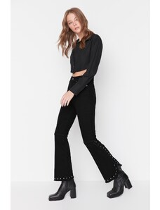 Trendyol Black Trock Detail High Waist Crop Flare Jeans