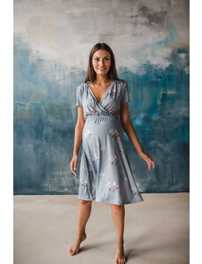 milk & love Těhotenské, kojící šaty s krátkým rukávem Two Ways Midi Dress Eucalyptus