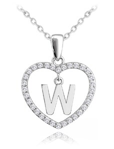 Stříbrný náhrdelník MINET písmeno W v srdíčku se zirkony JMAS900WSN45