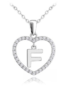Stříbrný náhrdelník MINET písmeno F v srdíčku se zirkony JMAS900FSN45