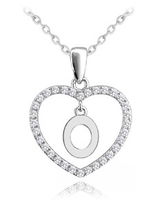 Stříbrný náhrdelník MINET písmeno O v srdíčku se zirkony JMAS900OSN45
