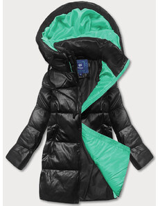 Ann Gissy Černo-zelená volná dámská bunda z ekologické kůže (AG6-21)